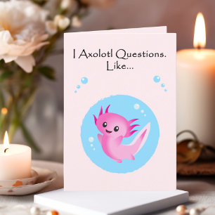 Cartão De Festividades Cute Púrpura Rosa Axolotl Perguntas Dia dos Namora