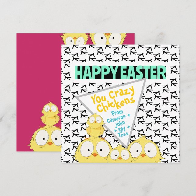 Cartão De Festividades Cute Quirky "Felz pascoa You Crazy Chickens" | (Frente/Verso)