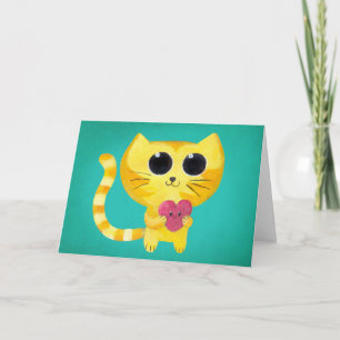 Cartão De Festividades Cute Romantic Cat with Smiling Heart