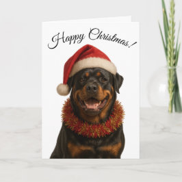 Cartão De Festividades Cute Rottweiler in a Santa hat Christmas card