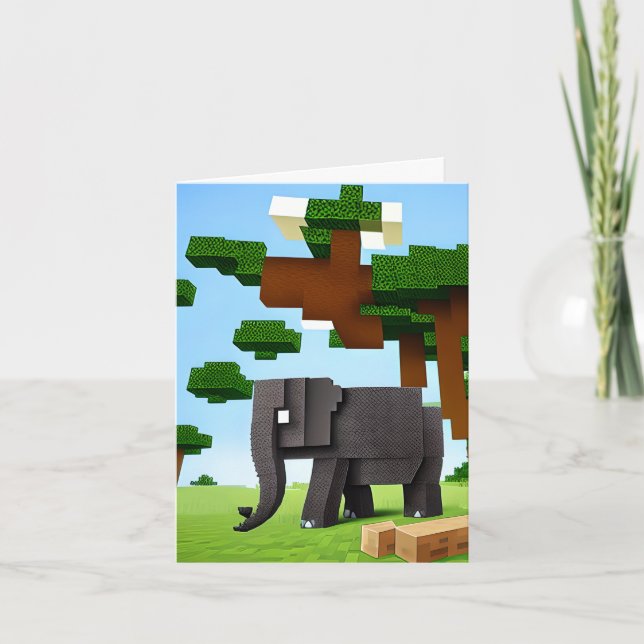 Cartão De Festividades Cute Safari Elephant Pixel Art (Frente)