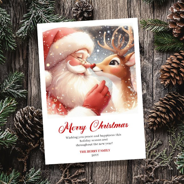 Cartão De Festividades Cute Santa And Rudolph Merry Holiday Greeting Card (Cute Santa And Rudolph Merry Holiday Greeting Card)