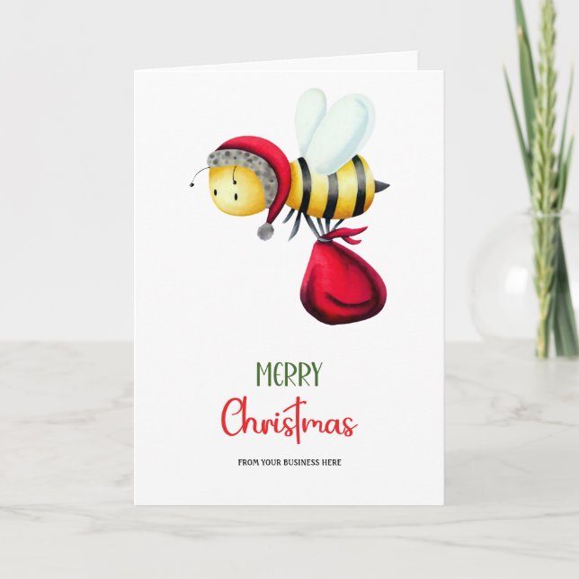 Cartão De Festividades Cute Santa Bee Apiary Logo Business Christmas (Frente)