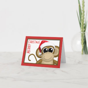 Cartão De Festividades Cute Santa Hat Monkey "Merry Christmas" Card