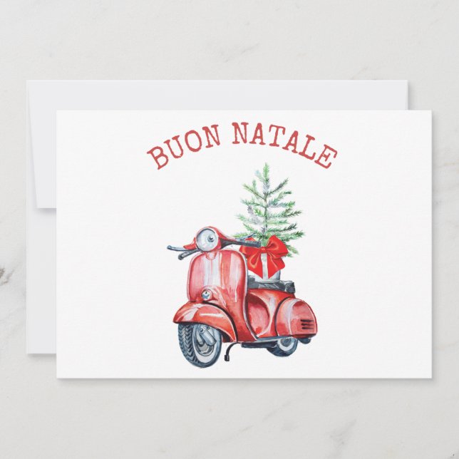 Cartão De Festividades Cute Scooter Buon Natale Saudação de Férias  (Frente)