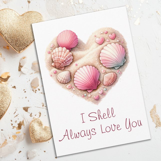 Cartão De Festividades Cute Seashell Heart Beach Love Valentine's Day (Beach Lovers Seashells and Sand Heart Valentine's Day Card)