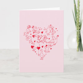 Cartão De Festividades Cute Silly Goose Heart Red and Pink Valentine 