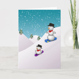Cartão De Festividades Cute Snowboard Snowmen