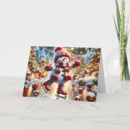 Cartão De Festividades Cute Snowman wearing Scarf and Winter Hat