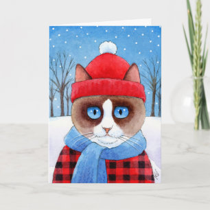 Cartão De Festividades Cute Snowshoe Lumberjack Cat Christmas winter card