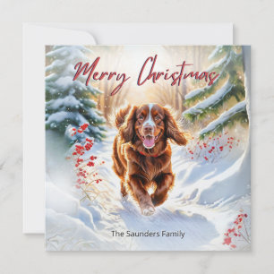 Cartão De Festividades Cute Sussex Spaniel Em Neve Inverno Feliz Natal