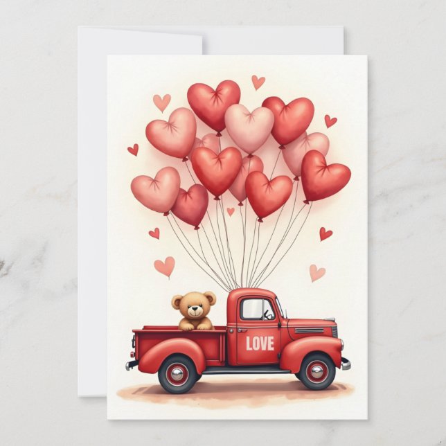 Cartão De Festividades Cute Teddy Bear Truck Valentine Card (Frente)