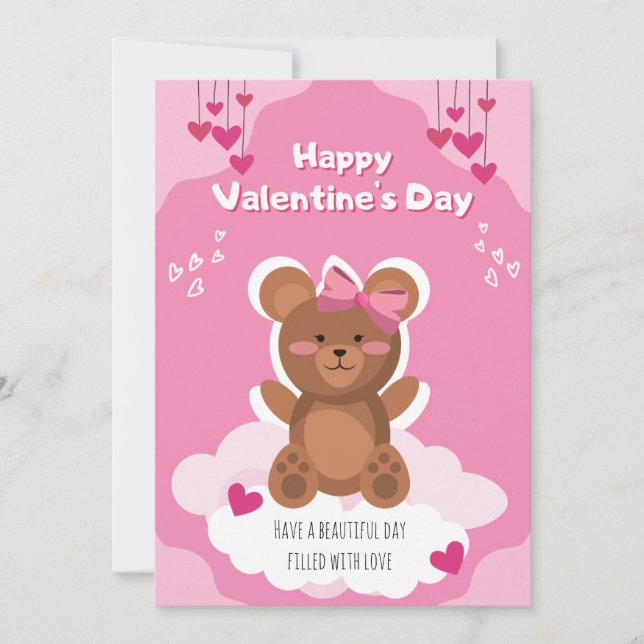 Cartão De Festividades Cute Teddy Bear Valentine's Day Card for Kids  (Frente)