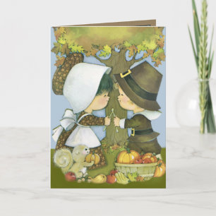 Cartão De Festividades Cute Thanksgiving Pilgrim Wishes