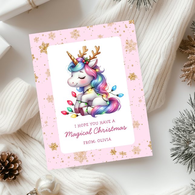 Cartão De Festividades Cute Unicorn Kids Christmas (Criador carregado)
