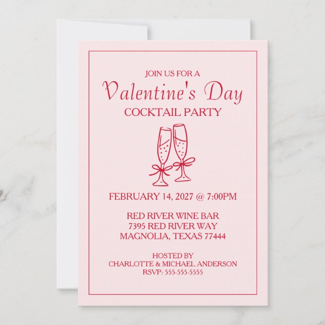 Cartão De Festividades Cute Valentine's Day XOXO Pink Red  (Frente)