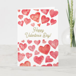 Cartão De Festividades Cute Watercolor Corações Vermelhos Feliz Dia dos N