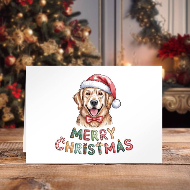 Cartão De Festividades Cute Watercolor Golden Retriever Christmas (Criador carregado)