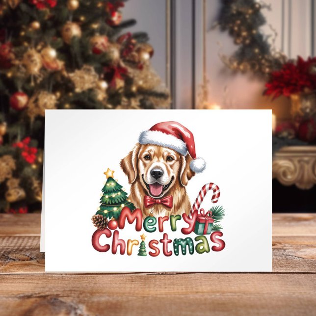 Cartão De Festividades Cute Watercolor Golden Retriever Christmas (Criador carregado)