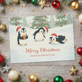 Cartão De Festividades Cute Watercolor Penguins Christmas Forest