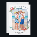 Cartão De Festividades Cute Watercolor Seas and Greetings Photo<br><div class="desc">Capture the magic of the season with this personalized Photo Christmas greeting card featuring cute watercolor sea creatures frame. This beautifully crafted card is perfect for sending warm wishes to your loved ones during the holidays.</div>