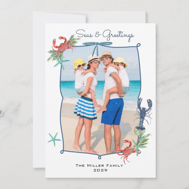 Cartão De Festividades Cute Watercolor Seas and Greetings Photo (Frente)