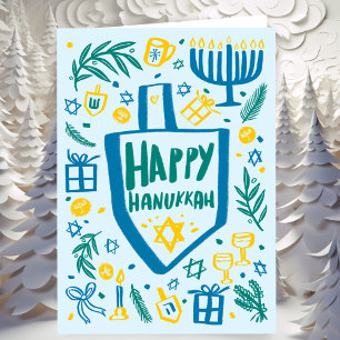 Cartão De Festividades Cute Whimsic Dreidel Menorah CUSTOM HANUKKAH
