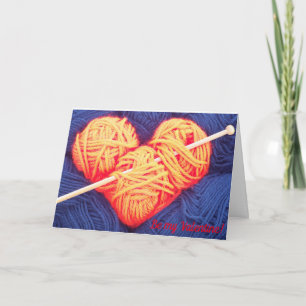 Cartão De Festividades Cute wool heart knitting needle greeting card