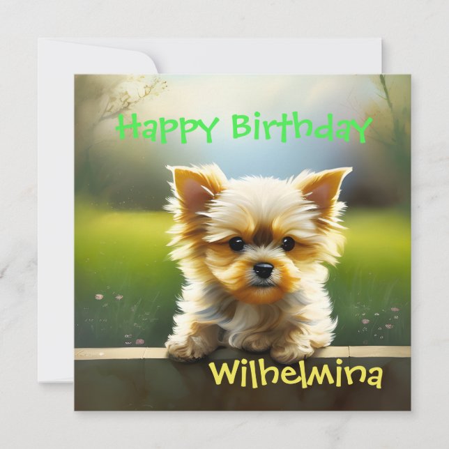 Cartão De Festividades Cute Yorkshire Terrier Puppy Birthday (Frente)