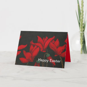 Cartão De Festividades Cyclamen vermelho vívido em um fundo do preto