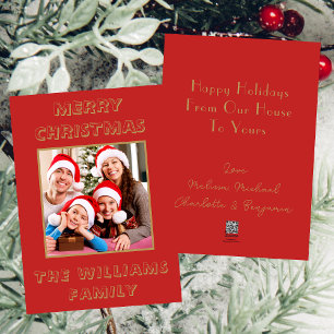 Cartão De Festividades Da Nossa Casa Para A Sua Foto De Natal Vermelha E