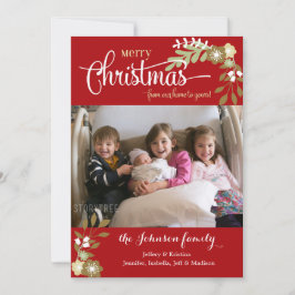 Cartão De Festividades Da nossa foto personalizada de Natal feliz em casa