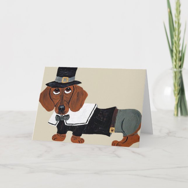 Cartão De Festividades Dachshund Ação de Graças Pilgrim (Frente)