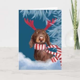Cartão De Festividades Dachshund Através Da Neve