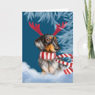 Cartão De Festividades Dachshund Através Da Neve