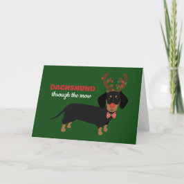 Cartão De Festividades Dachshund Através da Neve Cachorrinho Reindeer Dox