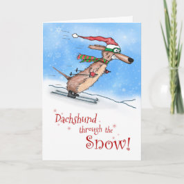 Cartão De Festividades Dachshund através do Natal da Neve