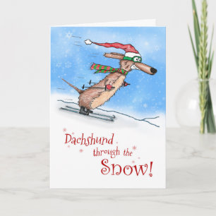 Cartão De Festividades Dachshund através do Natal da Neve