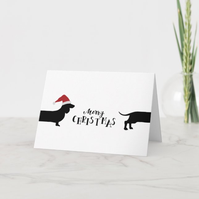 Cartão De Festividades Dachshund bonito com chapéu de Santa Feliz Natal (Frente)