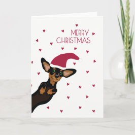 Cartão De Festividades Dachshund bonito com Feliz Natal do chapéu do