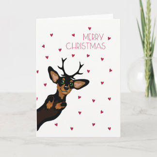 Cartão De Festividades Dachshund bonito com Feliz Natal dos antlers