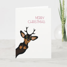 Cartão De Festividades Dachshund bonito com Feliz Natal dos antlers