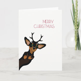 Cartão De Festividades Dachshund bonito com Feliz Natal dos antlers