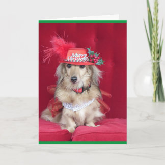 Cartão De Festividades Dachshund bonito vestido para o Natal