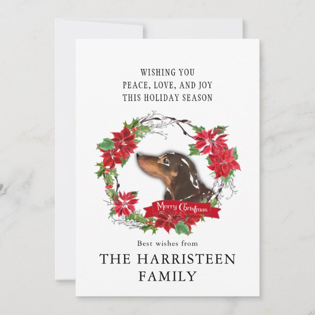 Cartão De Festividades Dachshund Brown Watercolor Poinsettia Natal (Frente)