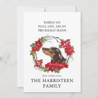 Cartão De Festividades Dachshund Brown Watercolor Poinsettia Natal