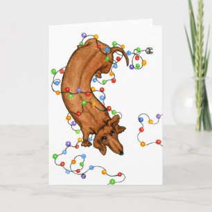 Cartão De Festividades Dachshund Christmas Lights Card