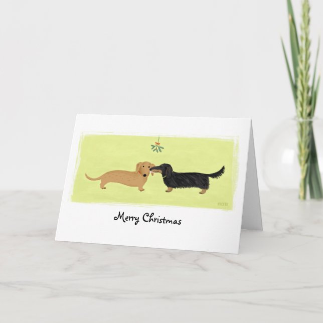 Cartão De Festividades Dachshund Christmas Mistletoe Kiss Love Dogs Xmas (Frente)