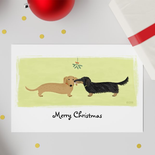 Cartão De Festividades Dachshund Christmas Wiener Dogs Mistletoe Kiss (Criador carregado)