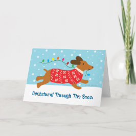 Cartão De Festividades Dachshund com o feriado do Natal da neve